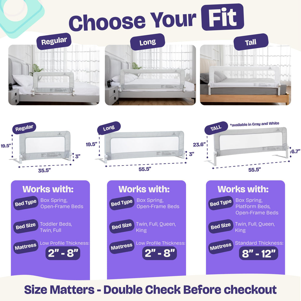 ComfyBumpy 1-Pack Bed Rail for Toddlers 55.5" L x 19.5" H | Toddler Bed Rails for Twin, Full, Queen & King Mattress Size | Swing Down Rail Guard | Mattress Side Rail for Kids | Gray