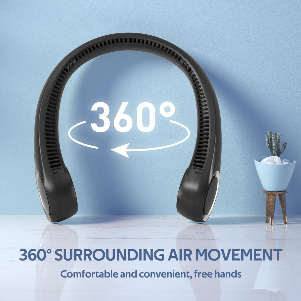 Portable Neck Fan, Hands Free Bladeless, 360° Cooling Personal Fan,Wearable Quiet Fan for Outdoor Indoor, Birthday Gifts for Men Women Mom Dad, 4000mAh Battery USB Rechargeable, 3-Speeds( Black)