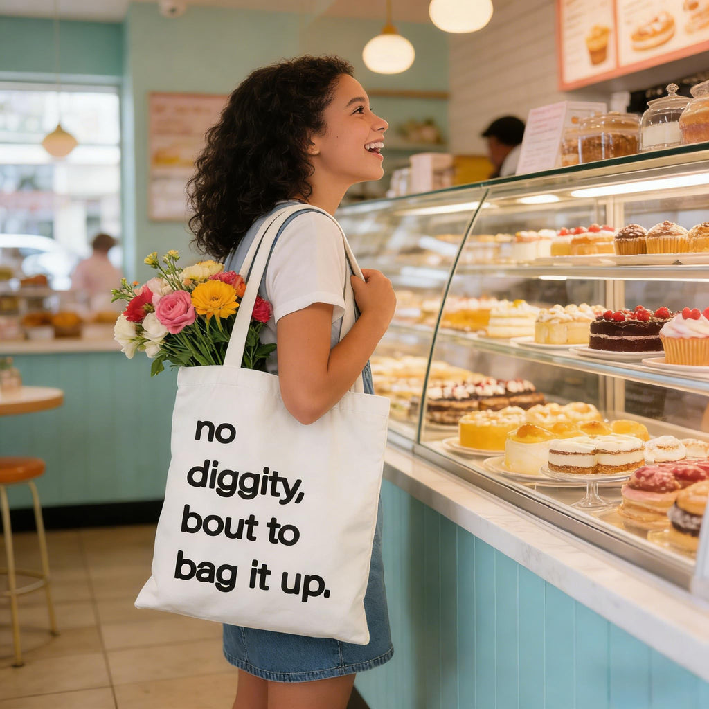 WRAPAHOLIC Funny Quote Cotton Canvas Tote Bag, No Diggity Design Shopping Bag, Funny Reusable Shoulder Tote Bags for Shopping Camping - 13.8" x 15.7", 1 Pcs