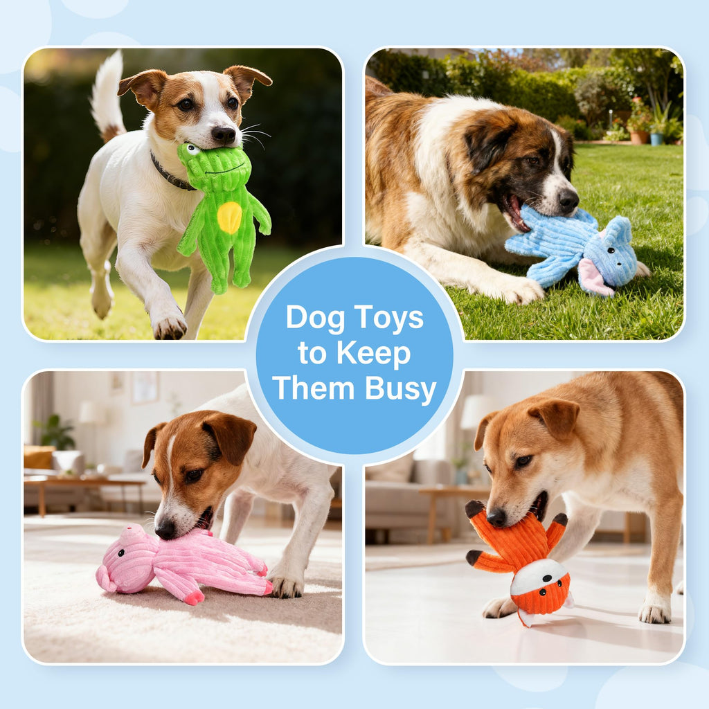 Prime Pets 5 Pack Plush Squeaky Dog Toys, No Stuffing Bodies, Crinkle Pet Toys for Small Medium Large Dogs, Puppy Chew Toy to Keep Them Busy
