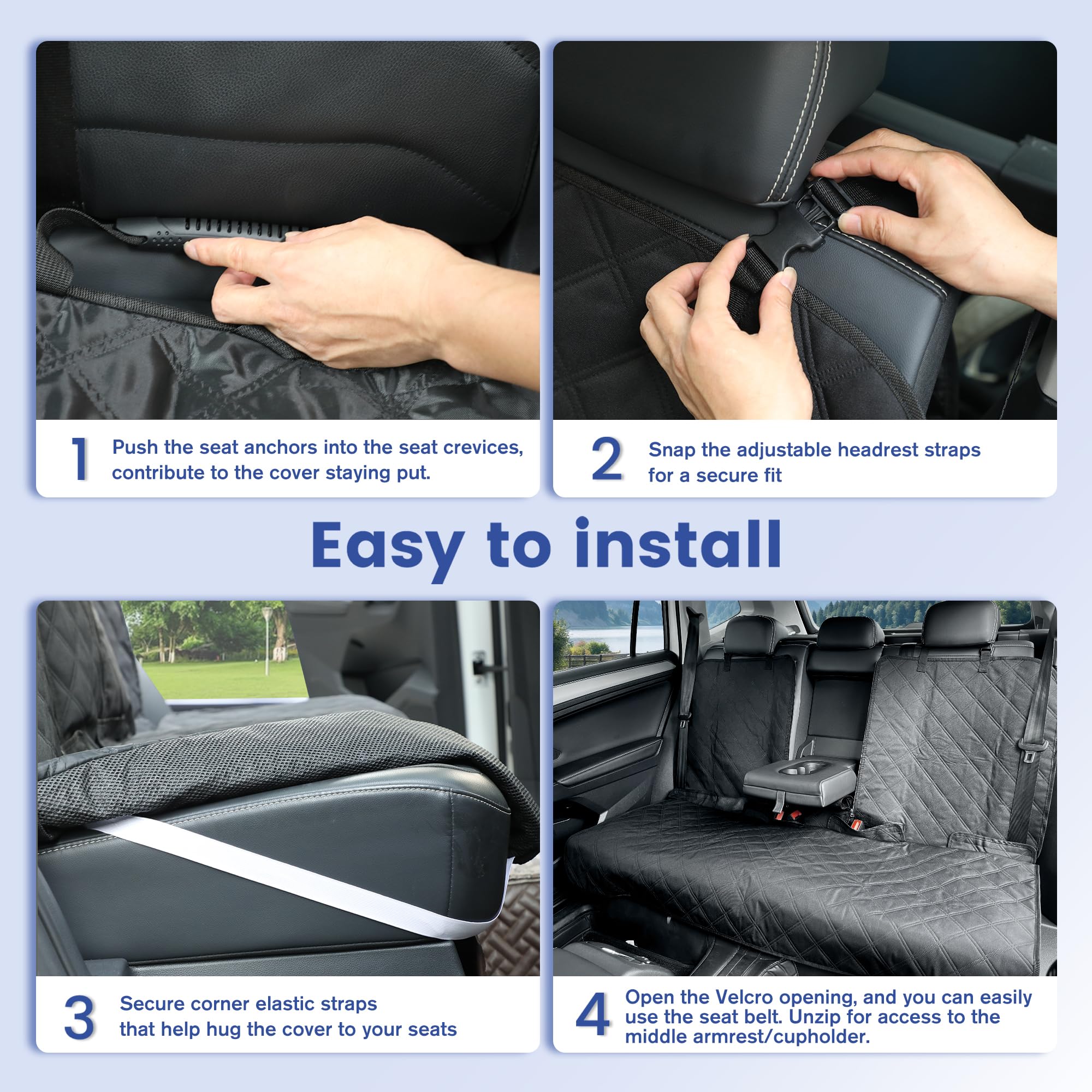 ALLANSING Back Seat Cover - 900D Oxford Waterproof Car Seat Protector, Fits Cars/SUVs/Trucks, Split Bench, Non-Slip, for Messy Kids & Drooling Dogs, Easy Clean(Black)