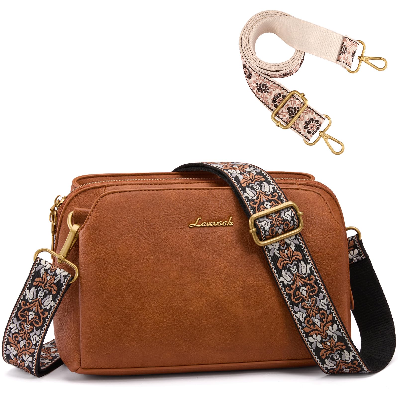 LOVEVOOK Crossbody Bags for Women with 2Pcs Adjustable Strap, Leather Small Purses with RFID Blocking Slots, Shoulder Handbag
