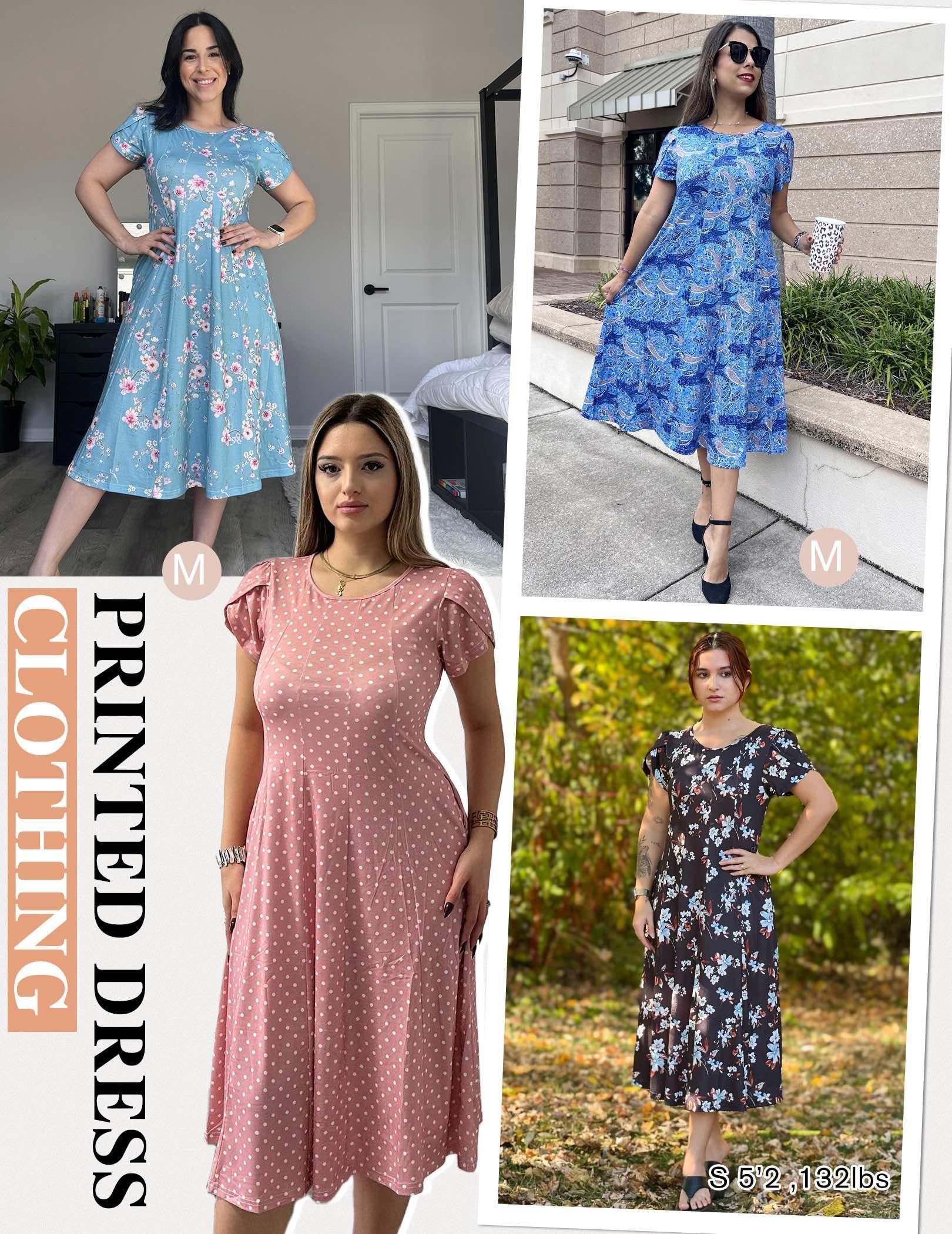 Zeagoo Plus Size Womens Casual Summer Dresses Midi Fit and Flare Dresses for Women Loose Fit Long Dress Black Flower