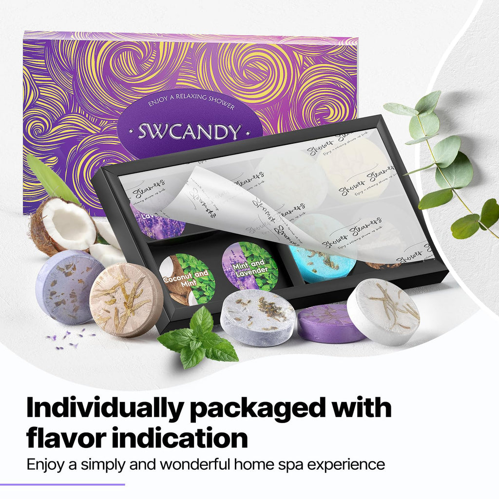 Shower Steamers Aromatherapy Birthday Gifts for Women - SWCANDY 8 Pcs Mothers Day Gifts, Mom Wife Daughter Grandma Sister Her Self Care with Natural Essential Oils Relaxation Home SPA Travel Holidays