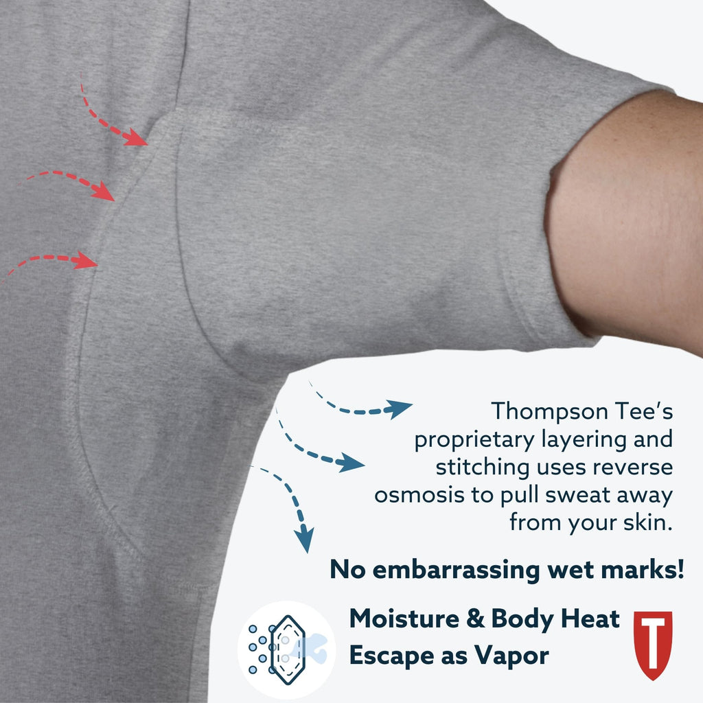 Men's Sweatproof Undershirt - Cotton V Neck T-Shirt with Underarm Sweat Pads - Original Fit - Aluminum-Free Alternative - Heather Grey - Medium
