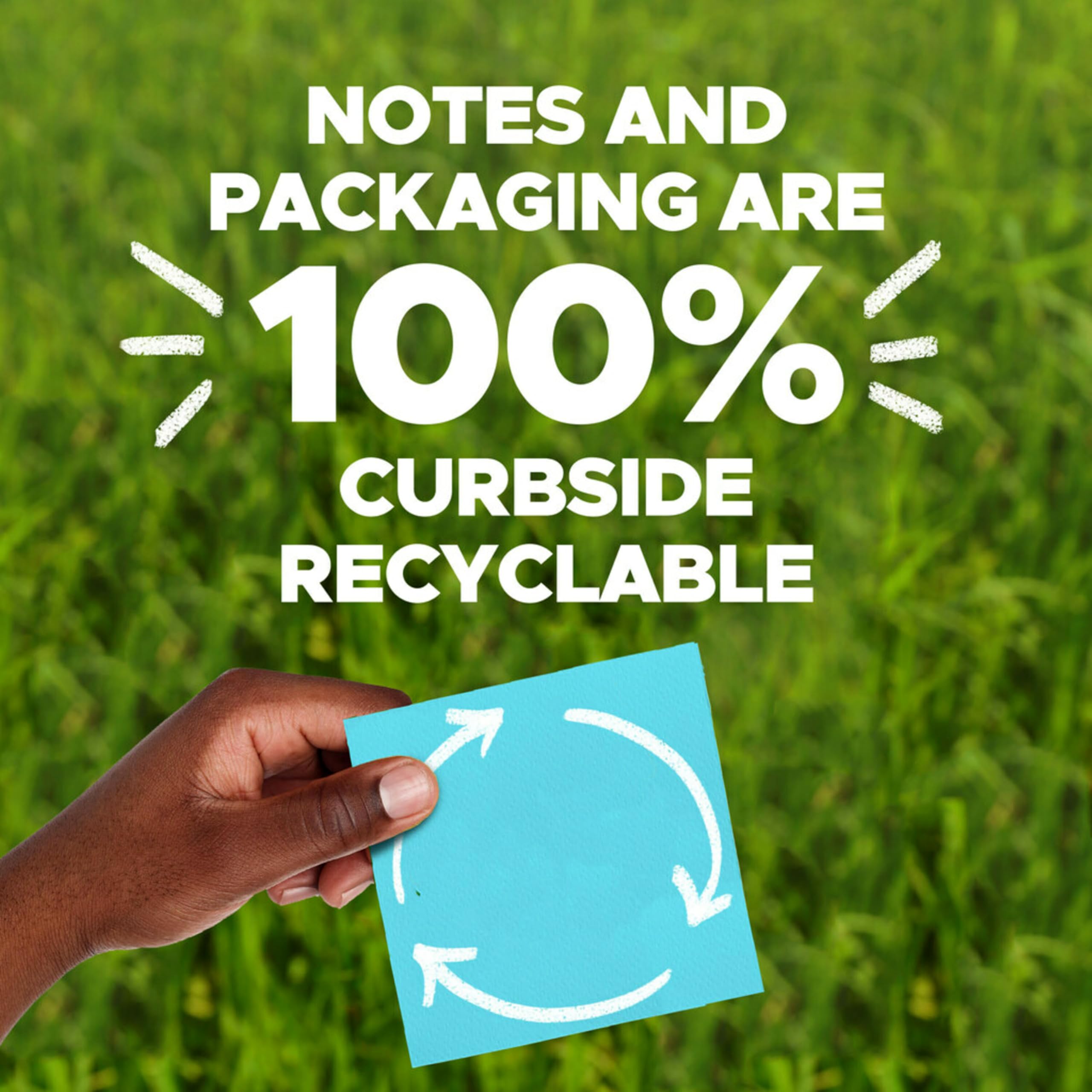 Post-it 100% Recycled Paper Super Sticky Notes, 3 in. x 3 in., 5 Pads, 70 Sheets per Pad, Wanderlust Pastels, New Year Organization or Second Semester School Supplies
