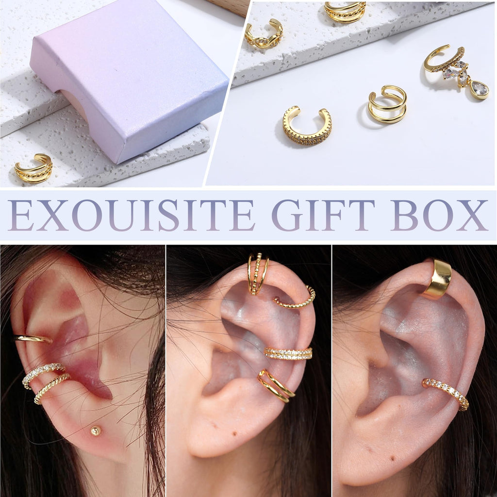 LOLIAS Ear Cuff Earrings for Women Non Piercing Ear Cuffs 14K Gold Plated Ear Cuff for Non Pierced Ears Clip on Cartilage Earring Fake Earrings