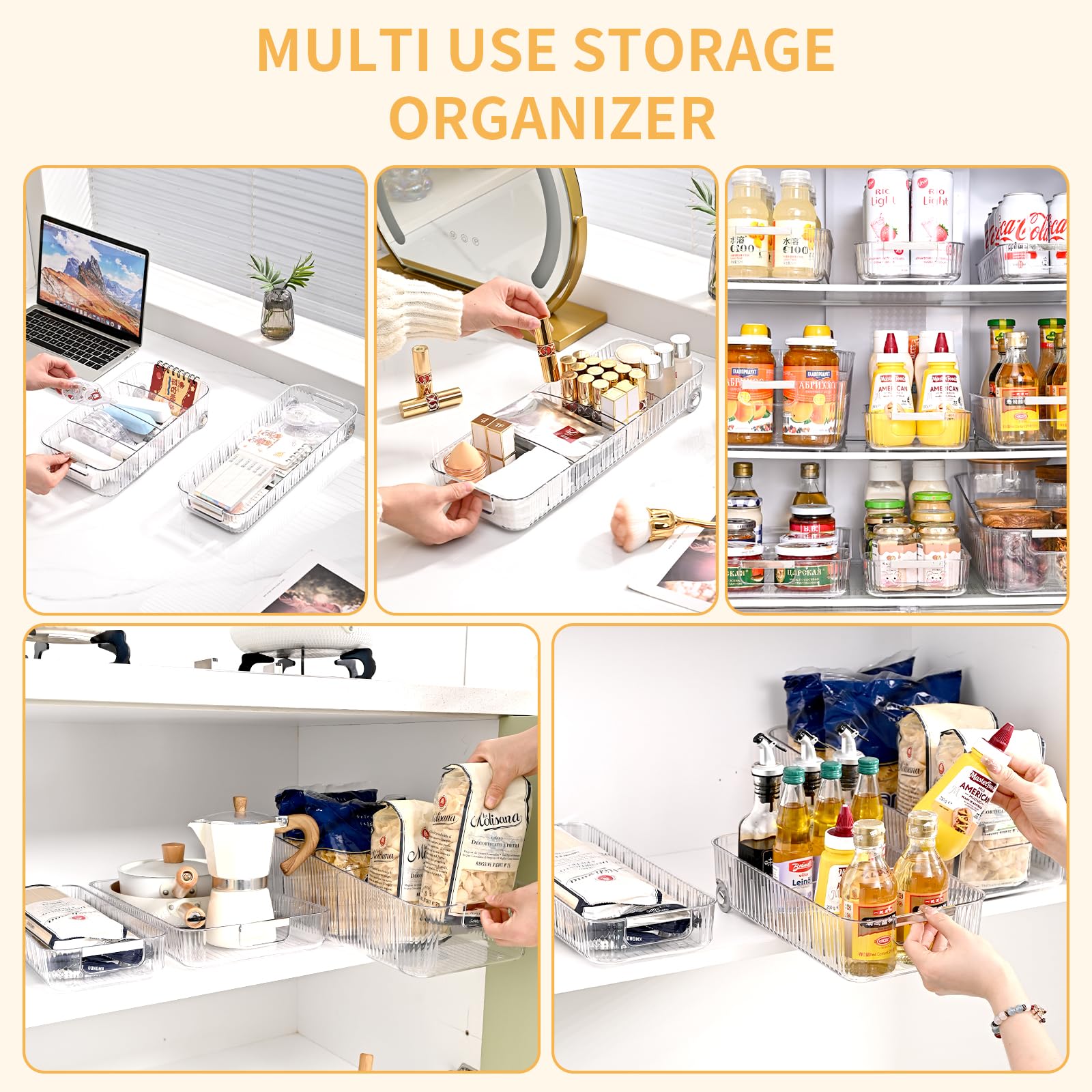 OZEPLASC Refrigerator Organizers and Storage Roll Out Storage Bins Fridge Organizer with Wheels BPA-Free Clear Plastic Storage Bins Pantry Organizers and Storage 2 Pack