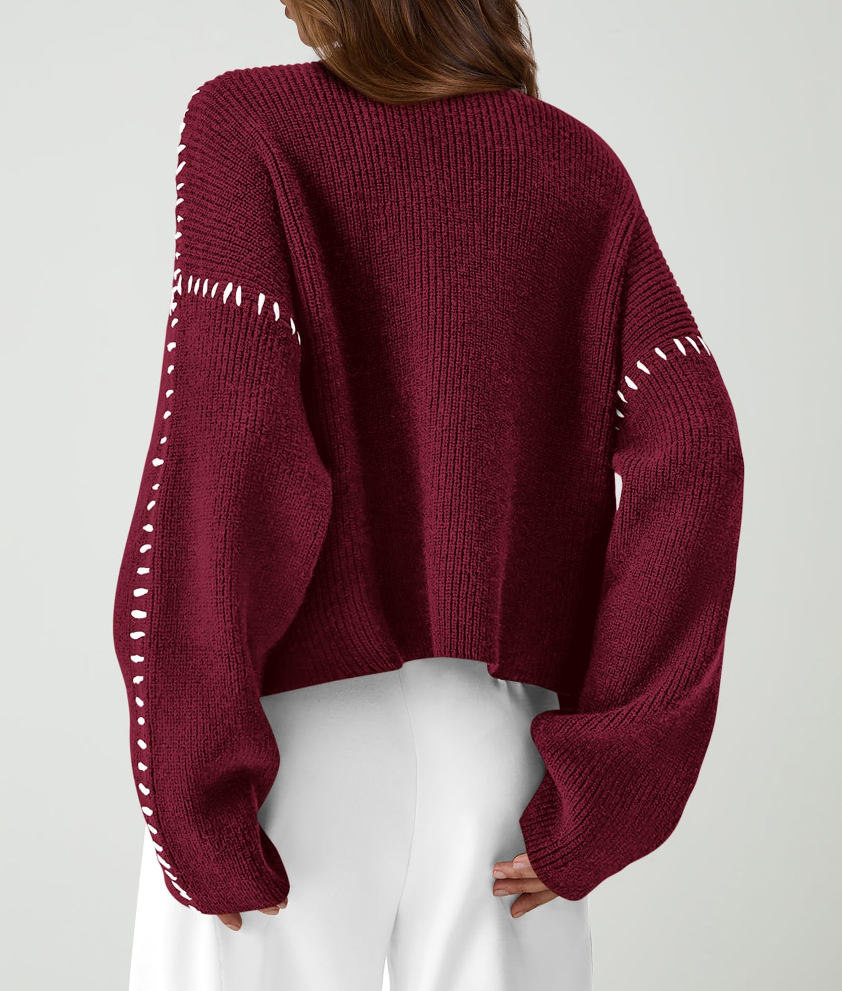 PRETTYGARDEN Women's Chunky Knit Sweaters 2026 Fall Long Sleeve Mock Neck Oversized Pullover Tops Winter Fashion Clothes (Wine Red,Large)