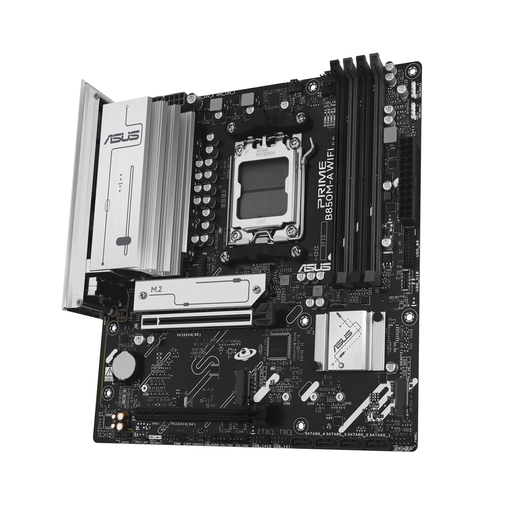 ASUS Prime B850M-A WiFi-CSM AMD AM5 B850 mATX Motherboard, DDR5, PCIe 5.0 Ready, 3X M.2, Wi-Fi 6E, 2.5Gb LAN, DisplayPort, HDMI™, USB Type-C®, ASUS Control Center Express Remote IT Management