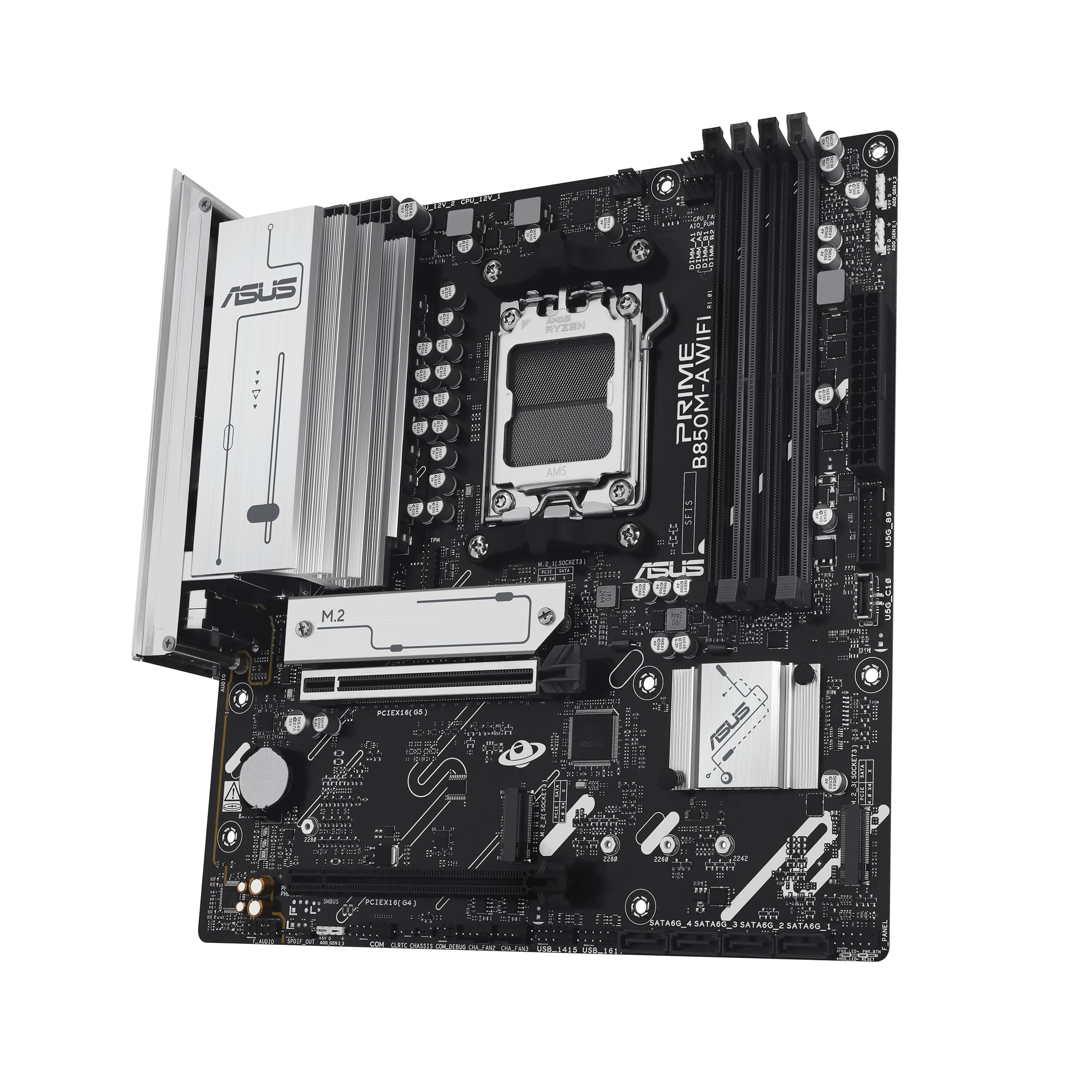ASUS Prime B850M-A WiFi-CSM AMD AM5 B850 mATX Motherboard, DDR5, PCIe 5.0 Ready, 3X M.2, Wi-Fi 6E, 2.5Gb LAN, DisplayPort, HDMI™, USB Type-C®, ASUS Control Center Express Remote IT Management