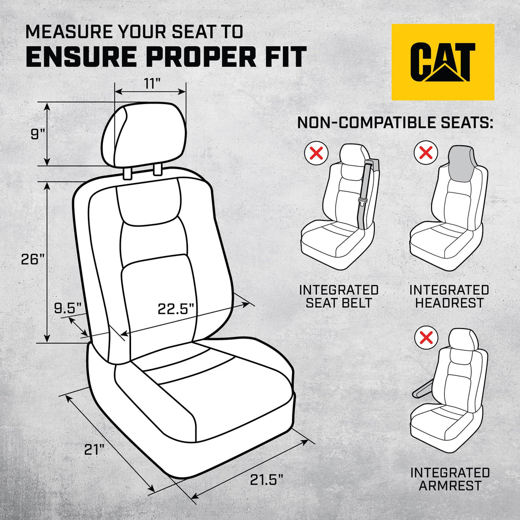 CAT Flexfit Black Blue Seat Covers for Cars, Trucks, & SUV - (2) Front Car Seat Cover Front Seat Protectors - Airbag Compatible Seat Covers for SUV Interior Covers & Truck Seat Cover Car Accessories