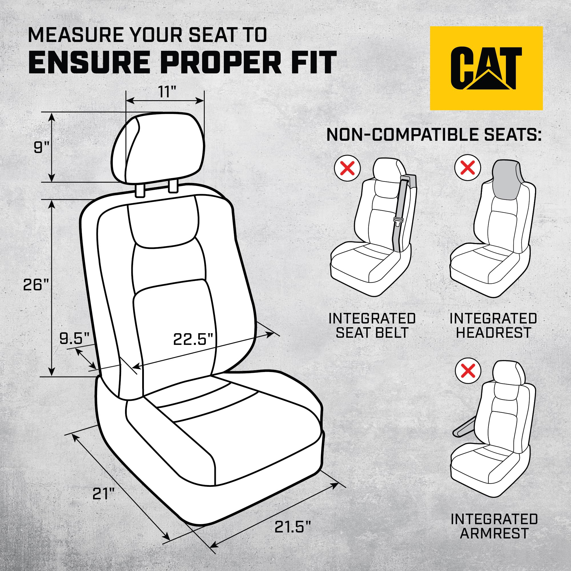 CAT Flexfit Black Blue Seat Covers for Cars, Trucks, & SUV - (2) Front Car Seat Cover Front Seat Protectors - Airbag Compatible Seat Covers for SUV Interior Covers & Truck Seat Cover Car Accessories