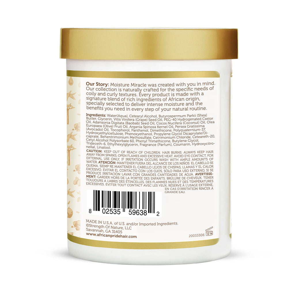African Pride Moisture Miracle Leave-In Cream with Baobab Oil & Coconut Oil for Coily & Curly Hair, Adds Moisture, Helps Repair & Strengthen, 18 oz