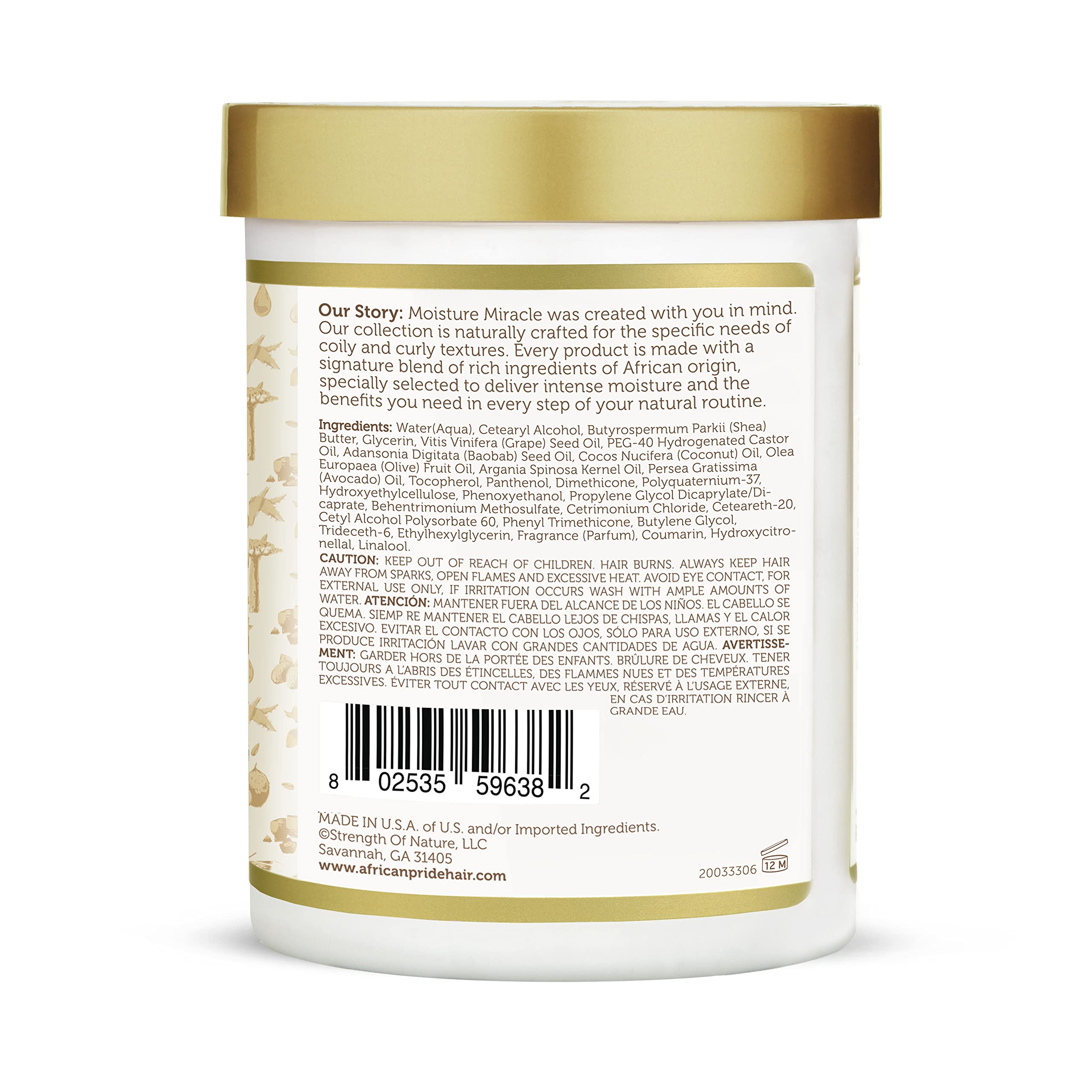 African Pride Moisture Miracle Leave-In Cream with Baobab Oil & Coconut Oil for Coily & Curly Hair, Adds Moisture, Helps Repair & Strengthen, 18 oz