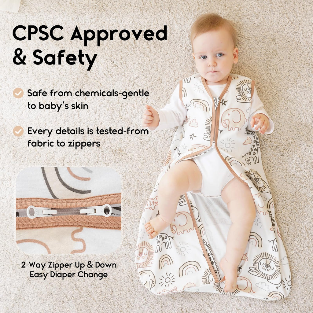 Yoofoss Baby Sleep Sack 12-18 Months 0.5 Tog Wearable Blanket for Baby, 3 Pack 100% Organic Cotton Infant Toddler Sleeping Sack 2-Way Zipper Lightweight Sleep Sack