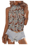 WDIRARA Women's All Over Print Halter Top Sleeveless Summer Boho Blouses Top Multicolor Medium