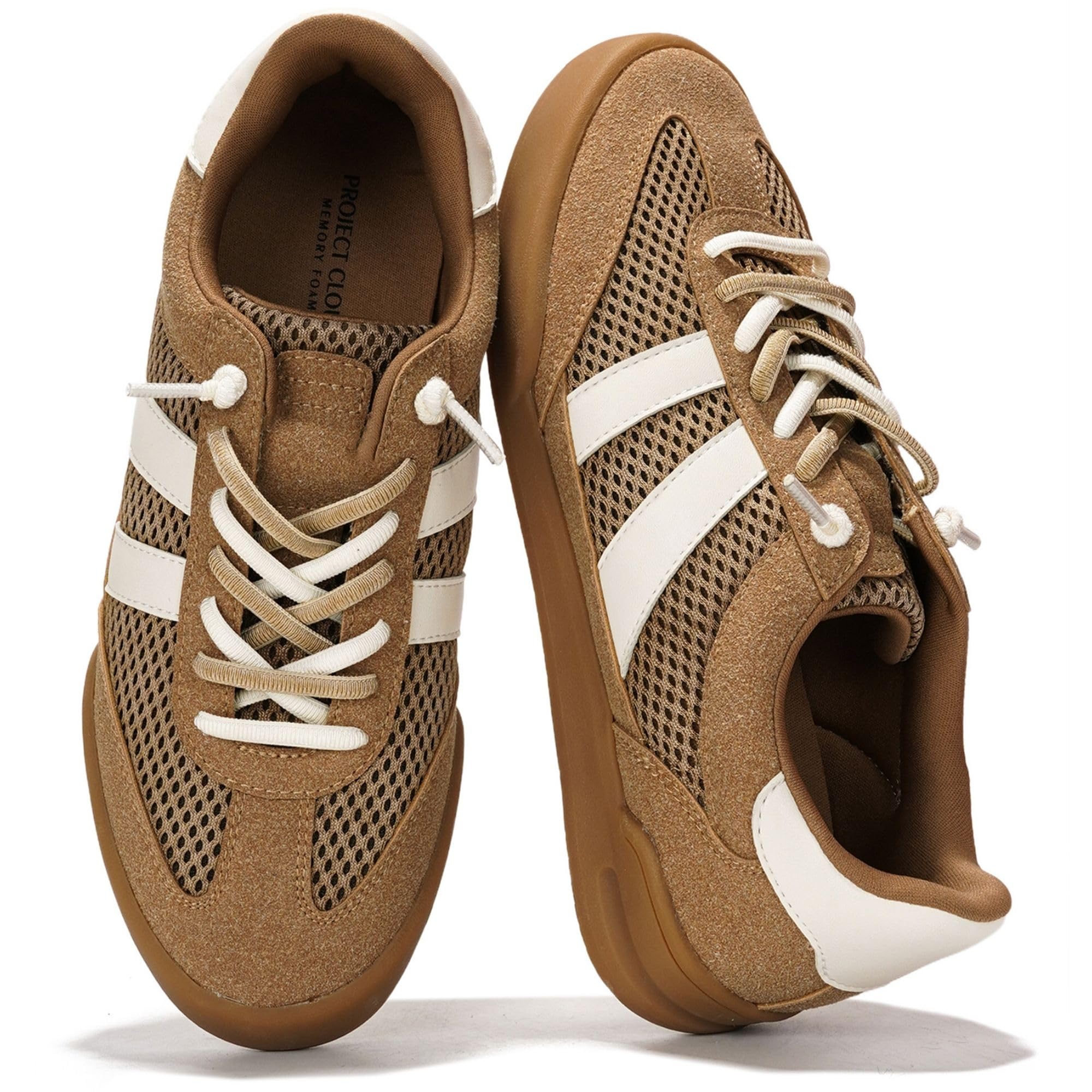 Project Cloud 100% Genuine Leather Casual Sneakers for Women - Memory Foam Insoles - Womens Shoes & Lightweight Women's Fashion Sneakers - Slip On Shoes for Women Footwear (Verdy, TAN, 7.5)