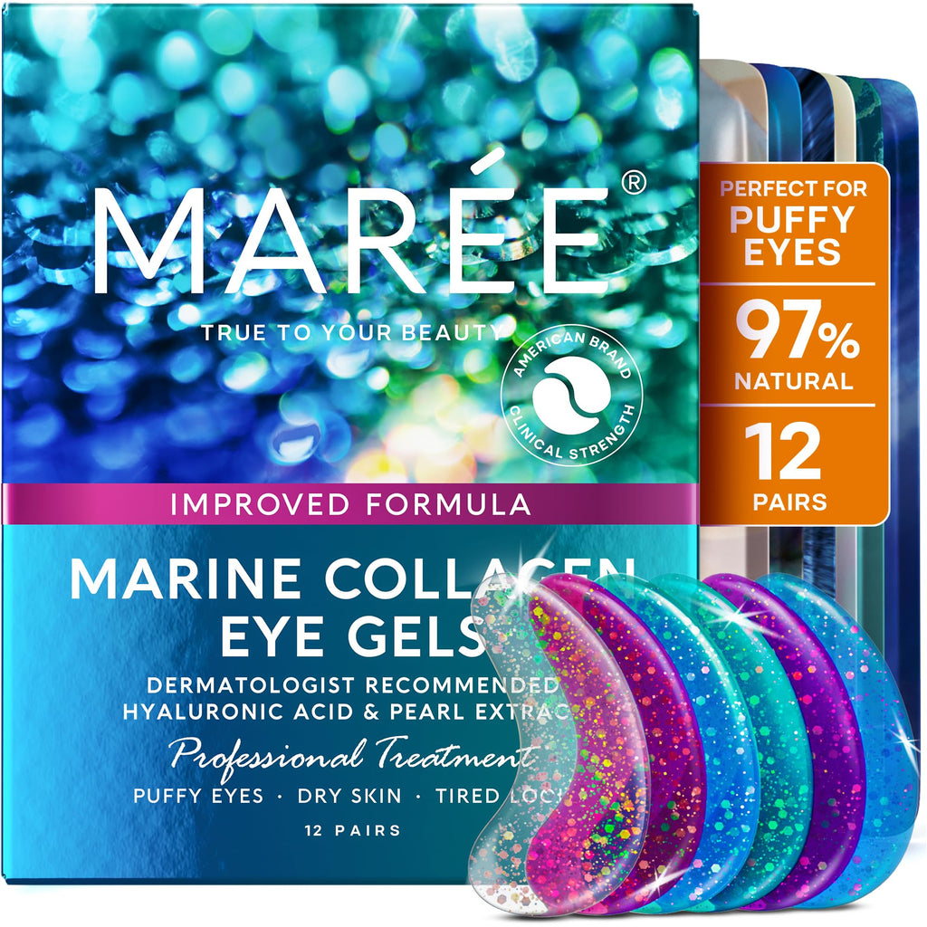MAREE Eye Gels - Cooling Pads Under Eye Patches for Puffy Eyes and Dark Circles with Collagen & Hyaluronic Acid - Anti Wrinkles Under Eye Masks Skincare Treatment for Puffiness - Parches Para Ojeras