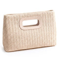 XquiziFit Straw Purse Summer Purse Straw Bag Beach Purse with Detachable Chain Beige Woven Purse