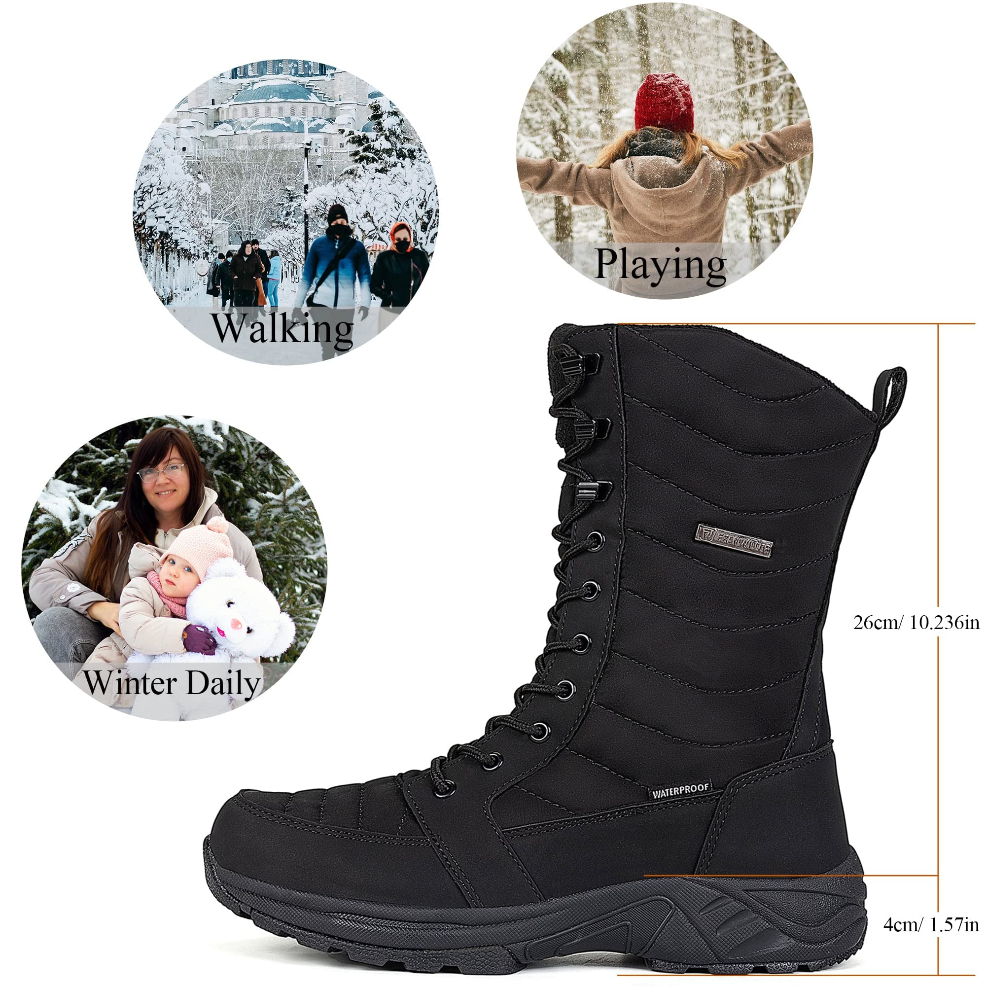 FW FRAN WILLOR Women's Waterproof Winter Snow Boots Warm Comfortable with Side Zipper - 2024 Fashion Lightweight Hiking boots for Cold Weather Insulated Mid Calf Military Booties