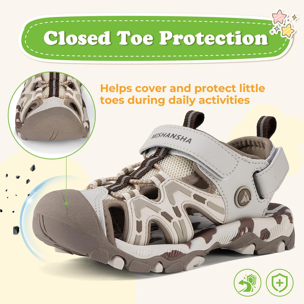 Mishansha Girls Boys Hiking Athletic Sandals Kids Closed Toe Adjustable Straps Water Sandals for Outdoor Summer Grey 2.5 Big Kid