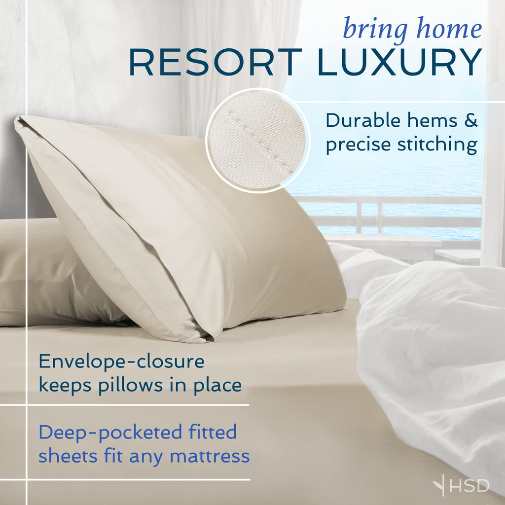 Hotel Sheets Direct 4 Piece Bed Sheet Set King Size, 100% Viscose Derived from Bamboo Sheets Set with 2 Pillowcases, Cooling & Breathable Luxury Bedding, Moisture-Wicking & Silky Soft Texture, Sand