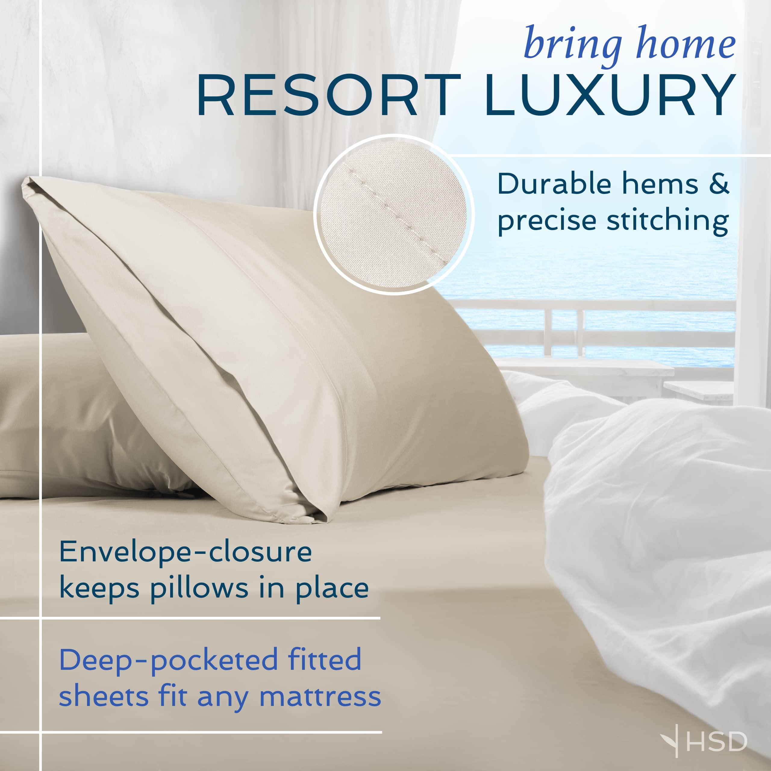 Hotel Sheets Direct 4 Piece Bed Sheet Set King Size, 100% Viscose Derived from Bamboo Sheets Set with 2 Pillowcases, Cooling & Breathable Luxury Bedding, Moisture-Wicking & Silky Soft Texture, Sand