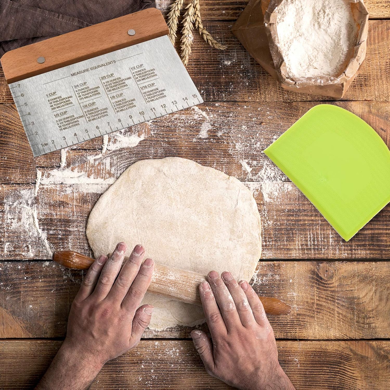 BOORIKA Dough Scraper & Bench Scraper Kitchen – Stainless Steel Sourdough Tools – Dough Cutter for Sourdough Bread, Pizza, and Flat Top Griddles – Chef Approved