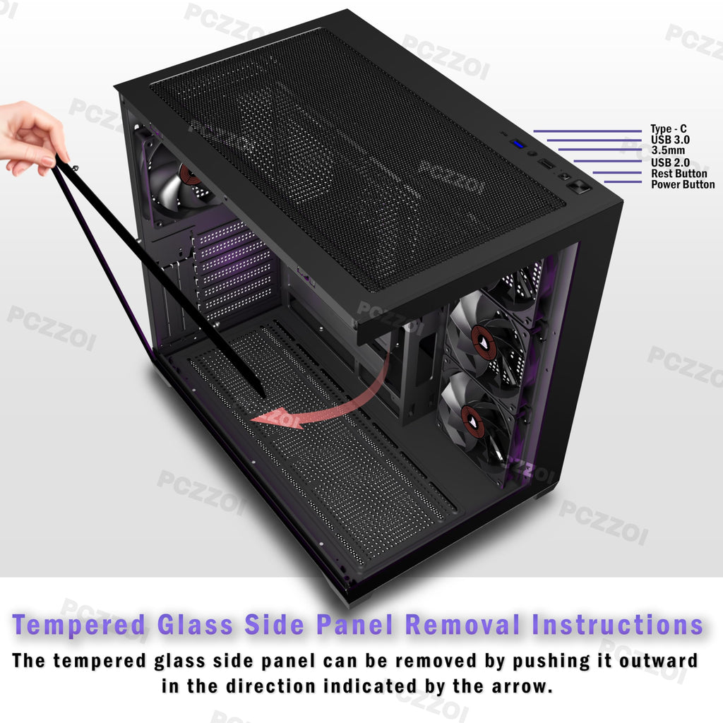 KEDIERS PC CASE ATX 4 Fans Pre-Installed, Type-C Mid Tower Computer Case with Full-View Dual Tempered Glass, Gaming PC Case,Black,K4