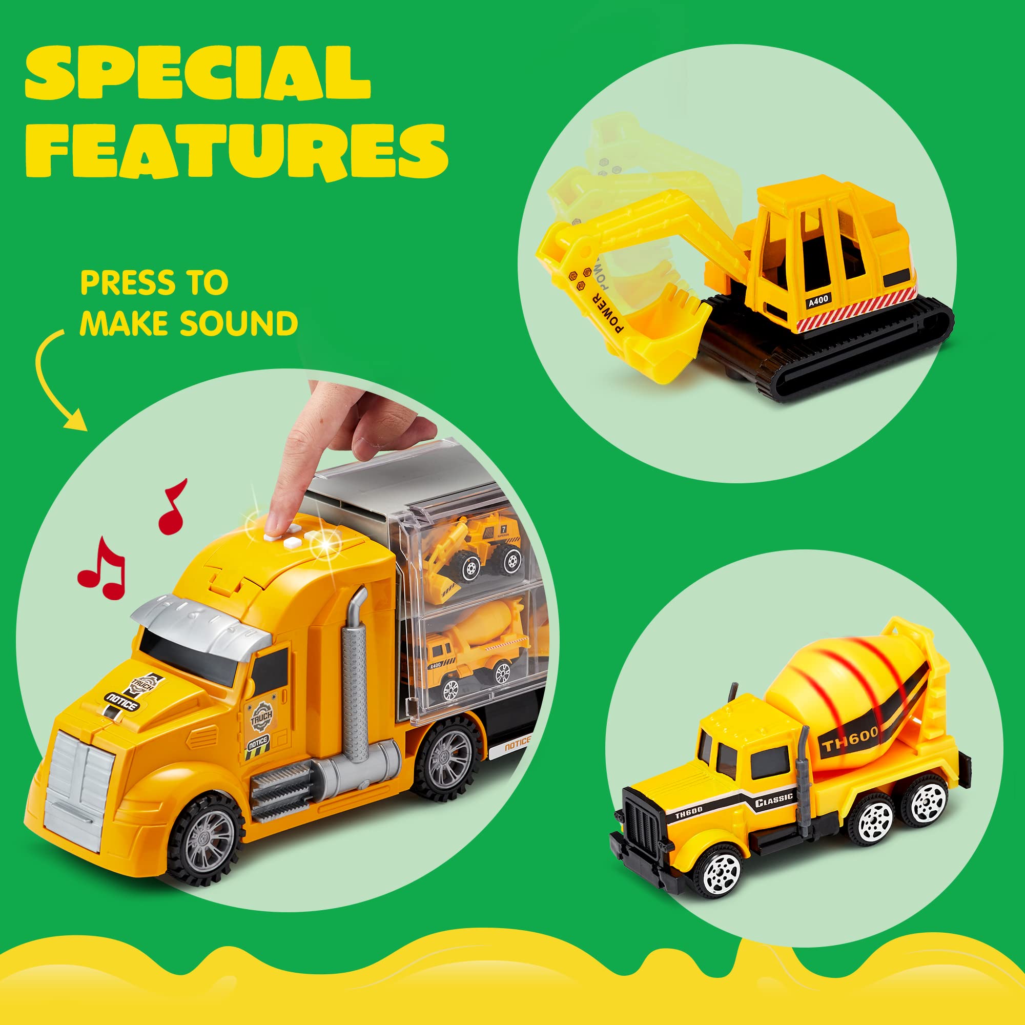 JOYIN 25 in 1 Kids Construction Truck Toy Set, 24Pcs Push and Go Cars and Worker Figures, Toddler Play Vehicles with Sounds and Light, Christmas Birthday Gifts Toys for 3 4 5 6 7 Years Old Grandkids