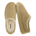 CUSHIONAIRE Keto Womens Slippers- Genuine Suede Cozy & Stylish, Memory Foam & Faux Shearling Winter Slippers for Women BISCUIT 7.5
