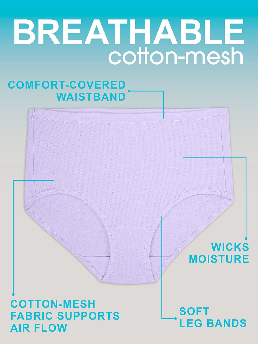 Fruit of the Loom womens Breathable Underwear, Regular, Brief - Cotton Mesh - 6 Pack Assorted Colors, 8 US