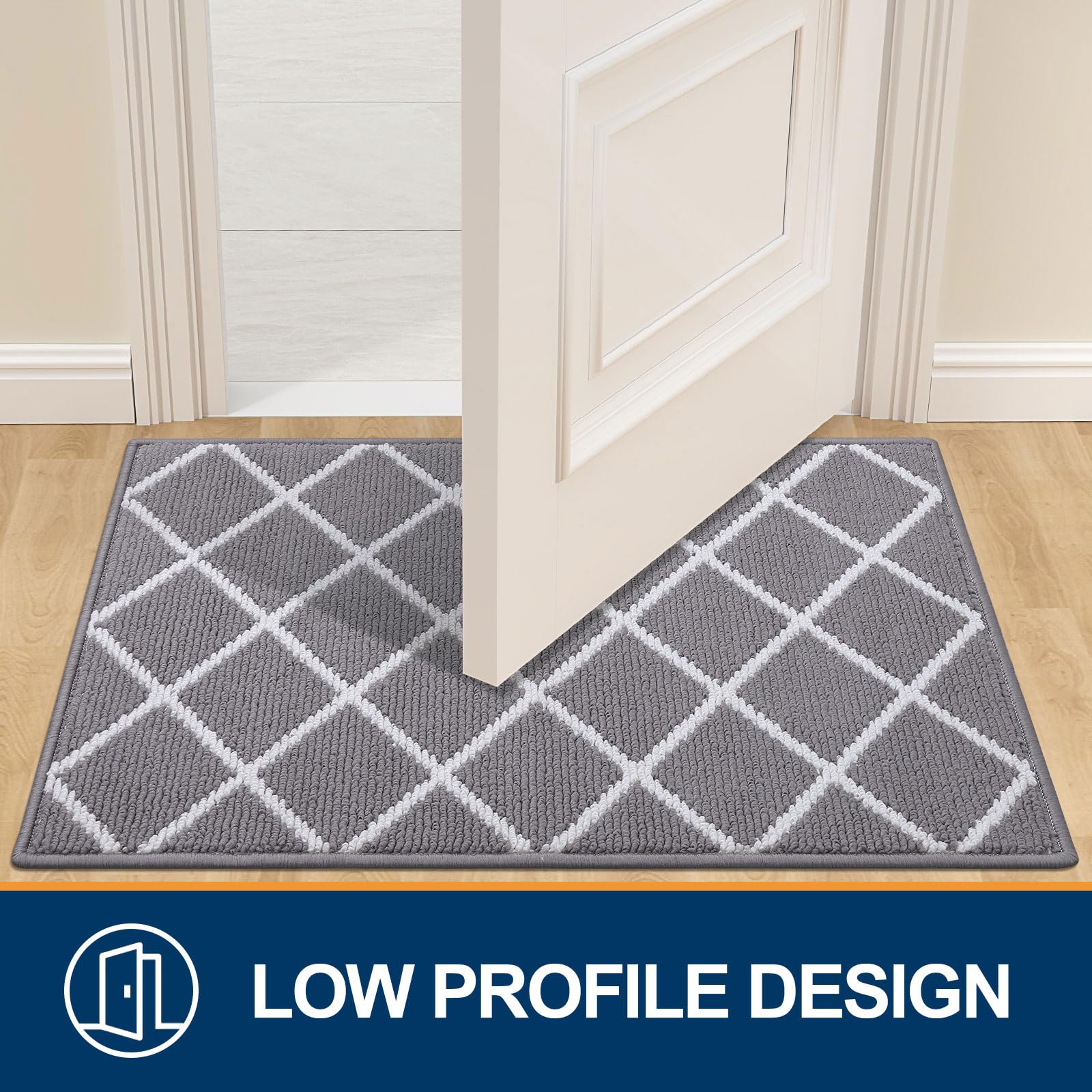 Finchitty Indoor Door Mat, Dirt Resistant and Absorbent, Low-Profile, Non-Slip, Washable Inside Floor Mats for Front Door, Back, and Entrance, 36" x 24", Grey