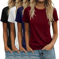 Ficerd 4 Pack Women's Cotton T Shirts Casual Short Sleeve Tunic Tops Crewneck Plain Summer Loose Fit Rolled Sleeve Basic Tee(Black, White, Navy Blue, Wine Red,XX-Large)