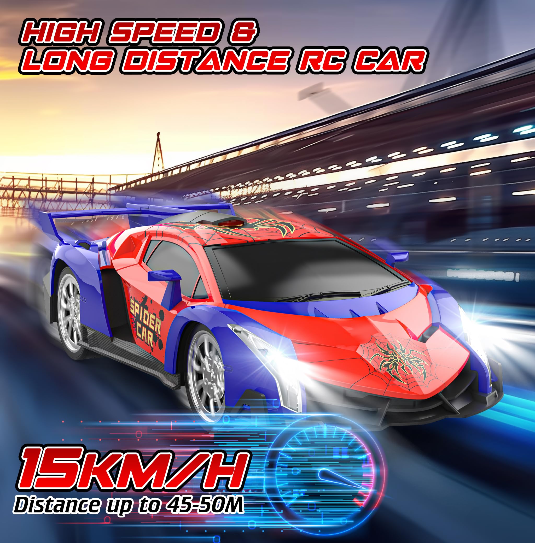 Growsland Remote Control Car, 2.4Ghz Rc Cars for Boys 4-7 8-12, Electric Kids Toys for Kids with Cool LED Lights, Rechargeable Hobby Race Cars Toys for Boys Girls Ages 4-6 5-7 6-8 8-12 Birthday Gift