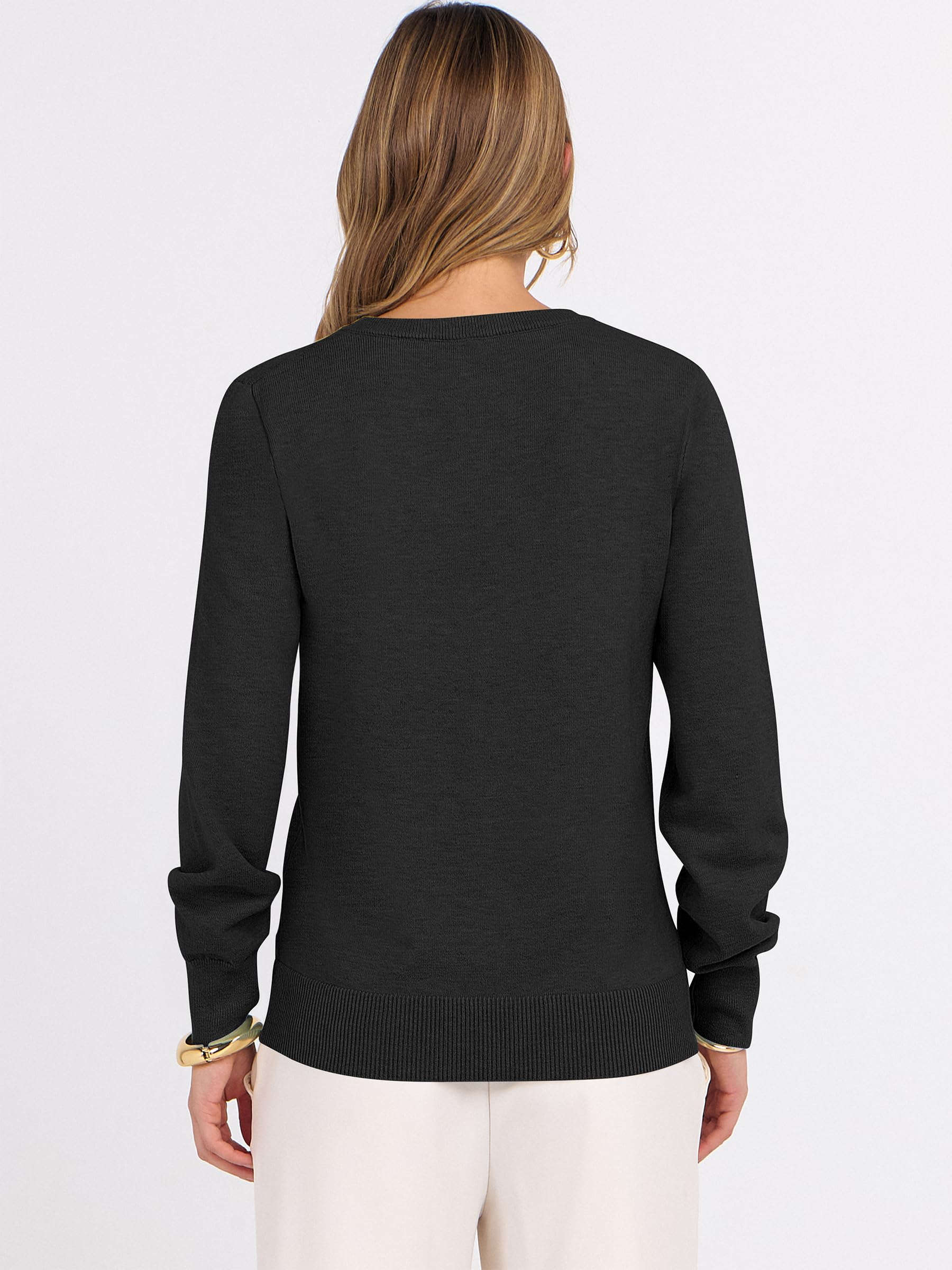 ANRABESS Womens Long Sleeve V Neck Sweaters 2025 Fall Casual Classic Soft Loose Fit Basic Pullover Jumper Top Black Large