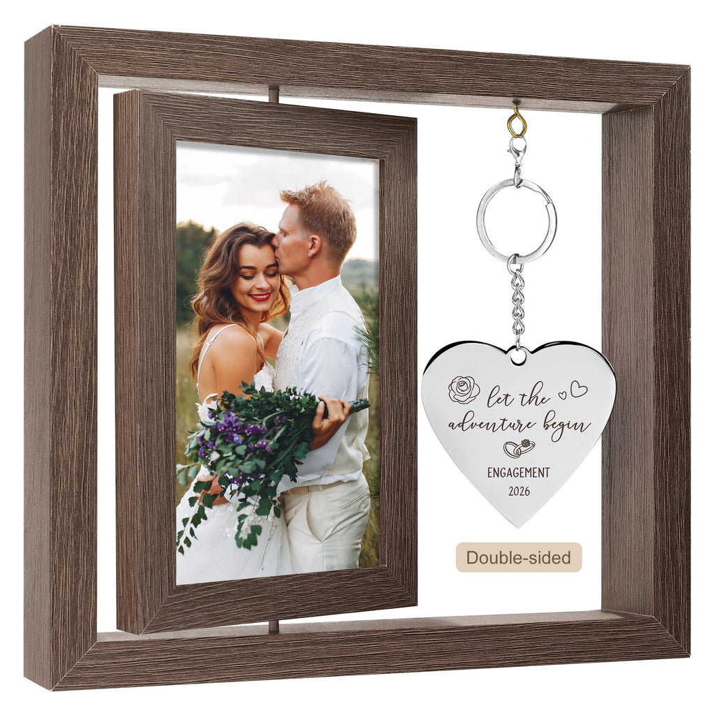 HELORAY Engagement Gifts for Couples Gifts for Newly Engaged Couples Engagement Gift for Women Happy Engagement Party Gift Personalized Picture Frame Let The Adventure Begin Engaged Photo Frame