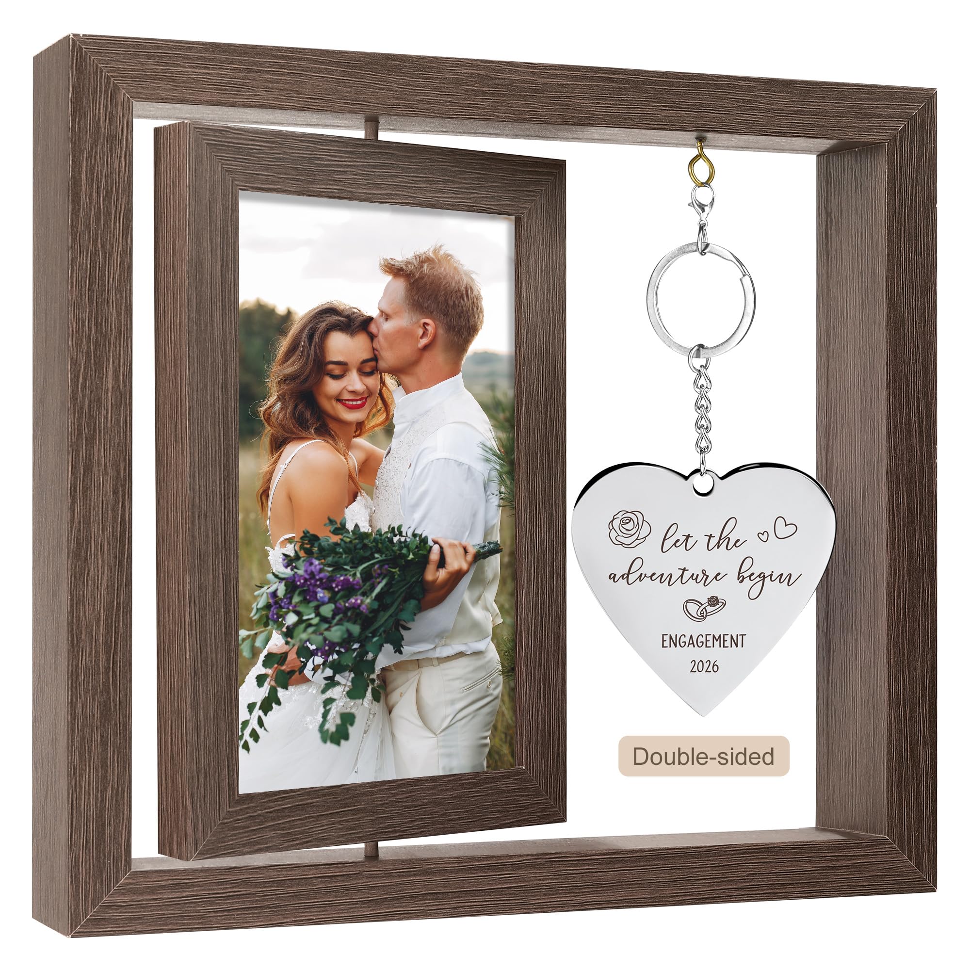 HELORAY Engagement Gifts for Couples Gifts for Newly Engaged Couples Engagement Gift for Women Happy Engagement Party Gift Personalized Picture Frame Let The Adventure Begin Engaged Photo Frame