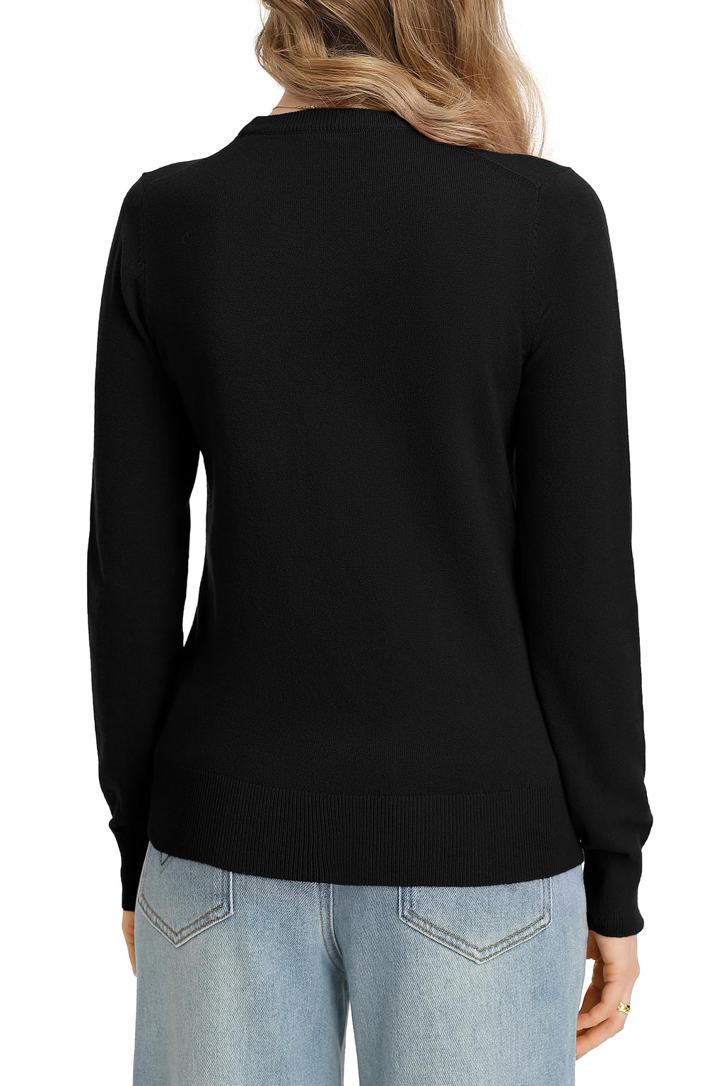 QUALFORT Women's Sweater Crewneck Sweater Pullover Black Knitted Jumper Tops Large