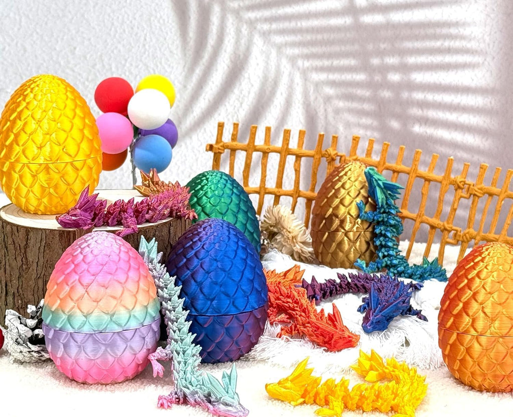 Rapean 6 Pack 3D Printed Dragon Eggs with Dragon Inside Easter Basket Stuffers, Mini Mystery Crystal Easter Toys, Home Desk Decor Surprise Gift 3D Printed Animals Fidget Toys