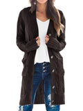 PRETTYGARDEN Long Sleeve Cable Knit Long Cardigan for Women 2026 Spring Winter Chunky Open Front Button Sweaters with Pockets (Dark Grey, Small)