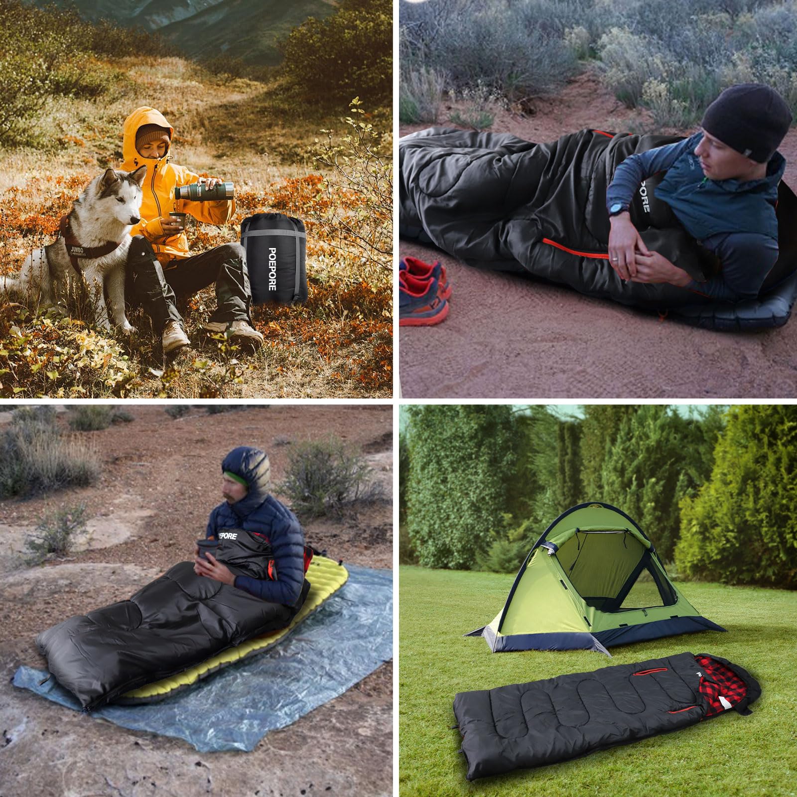 POEPORE Flannel Sleeping Bag Lightweight Warm Weather 3-4 Seasons for Adults XL Wearable Sleeping Bag Waterproof with Compression Sack Black/Red