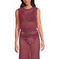 Lands' End Women's Cotton Viscose Open Knit Sleeveless Scoop Neck Top Cover Up X-Small Burgundy Spritz