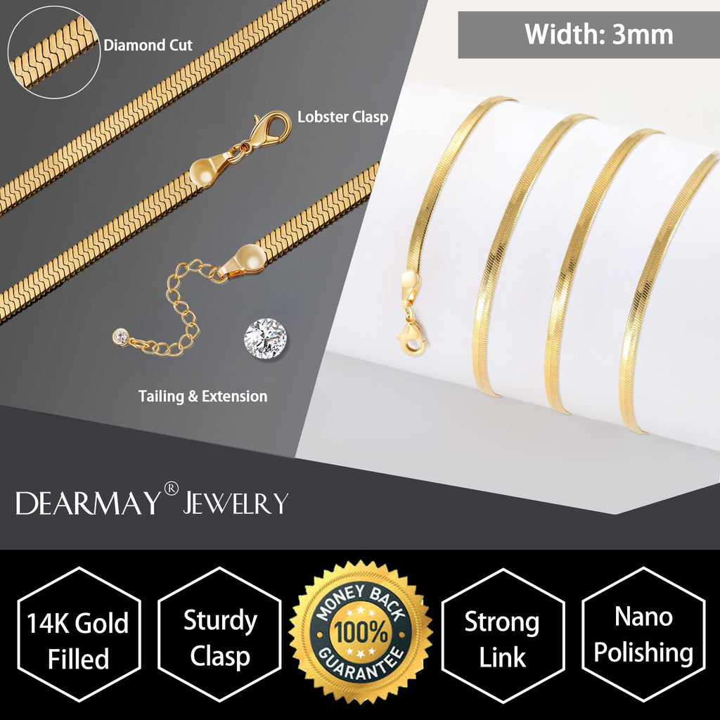 DEARMAY 14K Gold Plated Necklace for Women Dainty Gold Choker Herringbone Necklaces Simple Minimalist Thin Snake Chain Necklace Gold Jewelry Gifts