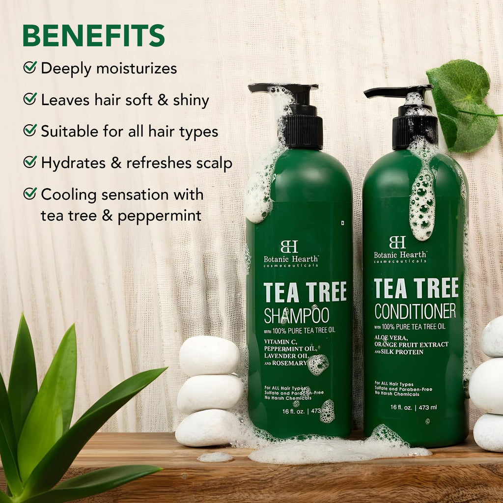 Botanic Hearth Tea Tree Shampoo And Conditioner Set | With 100% Pure Tea Tree Oil, For Itchy And Dry Scalp, Sulfate/Paraben Free | For Men And Women | 16 Fl Oz Each