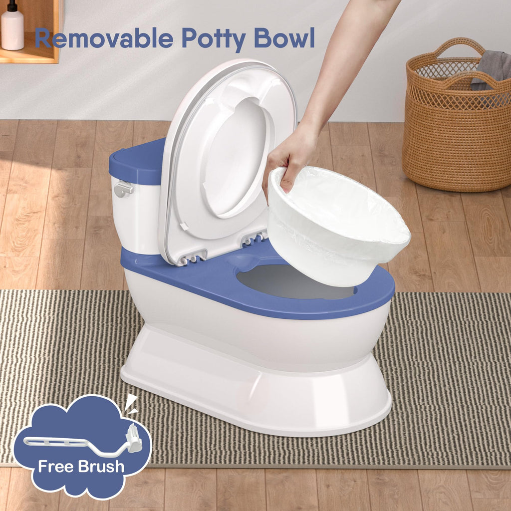 CheerTry 2-in-1 Toddler Potty Training Toilet - Larger Potty Chair & Detachable Training Seat for Boys & Girls Ages 1-3 with Flushing Sound, Wipes Storage, Toilet Paper Holder - Blue