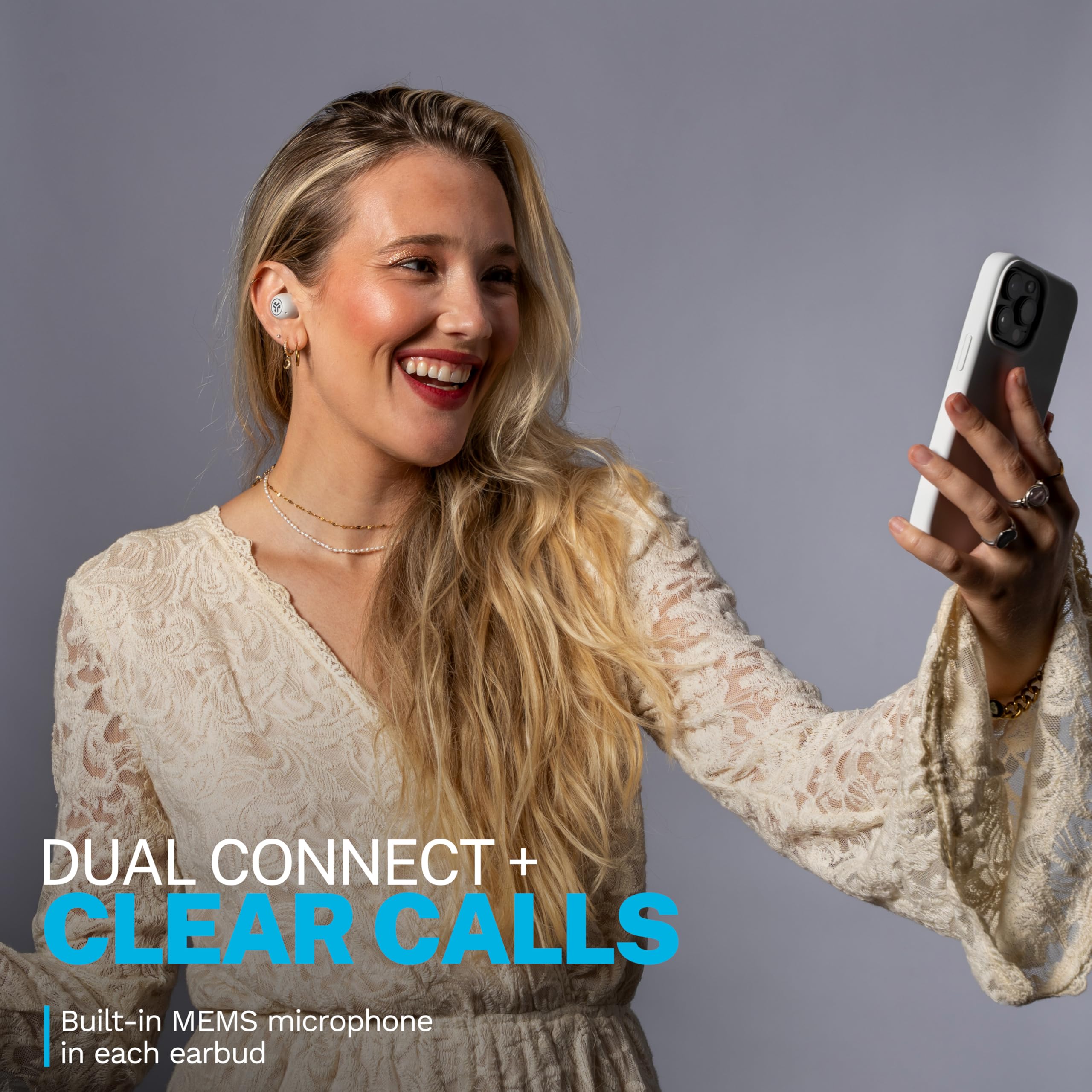 JLab Go Pop ANC True Wireless Earbuds & Charging Case, Cloud White, Active Noise Cancelling, 10mm Drivers, Dual Connect, Customize Your Sound with App, Be Aware Mode, Compact Fit, MEMS Microphone