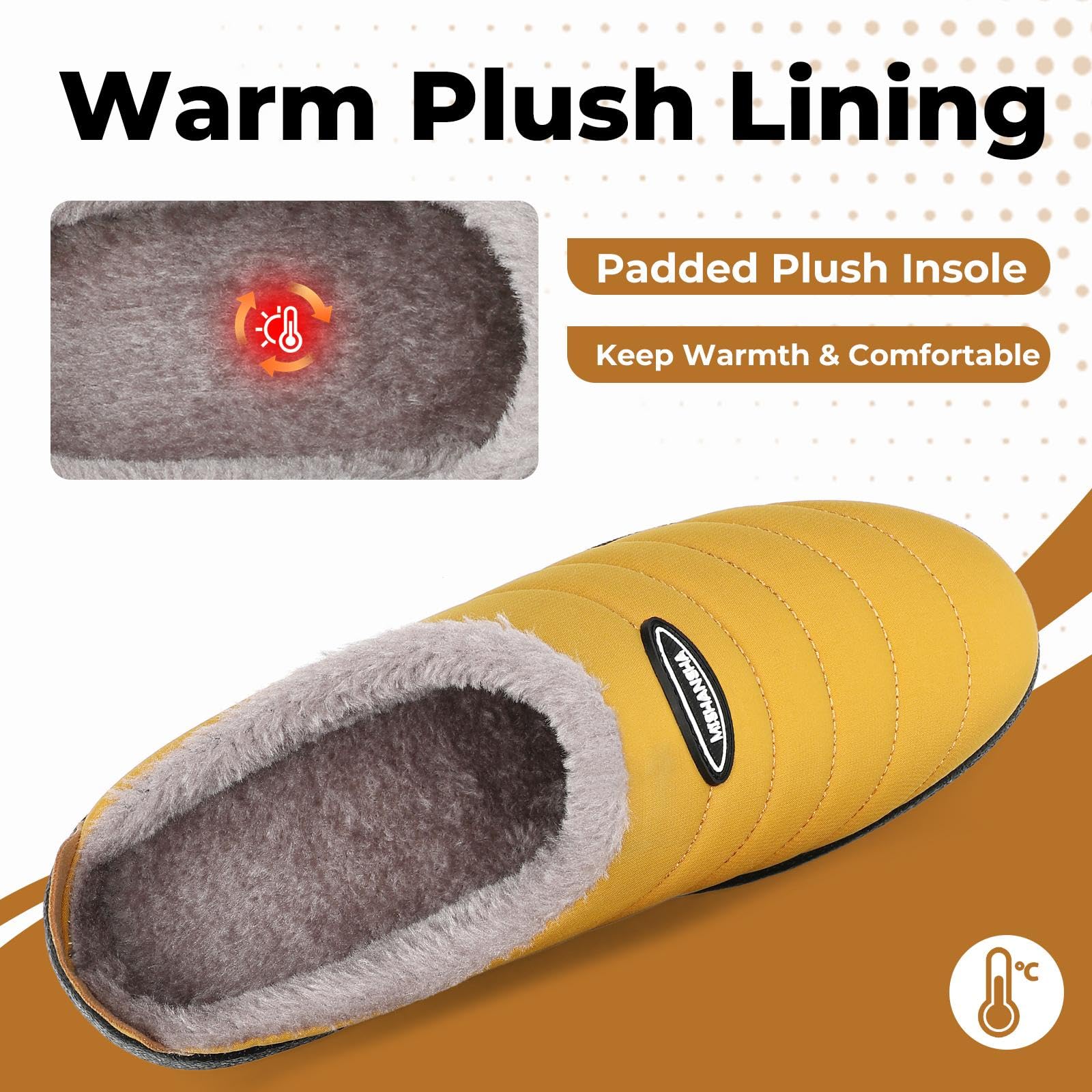 Mishansha Mens Womens House Slippers Warm Fur Lined Winter House Shoes Slip on Cozy Indoor Outdoor Slipper Yellow Size 9.5 Women/7.5 Men
