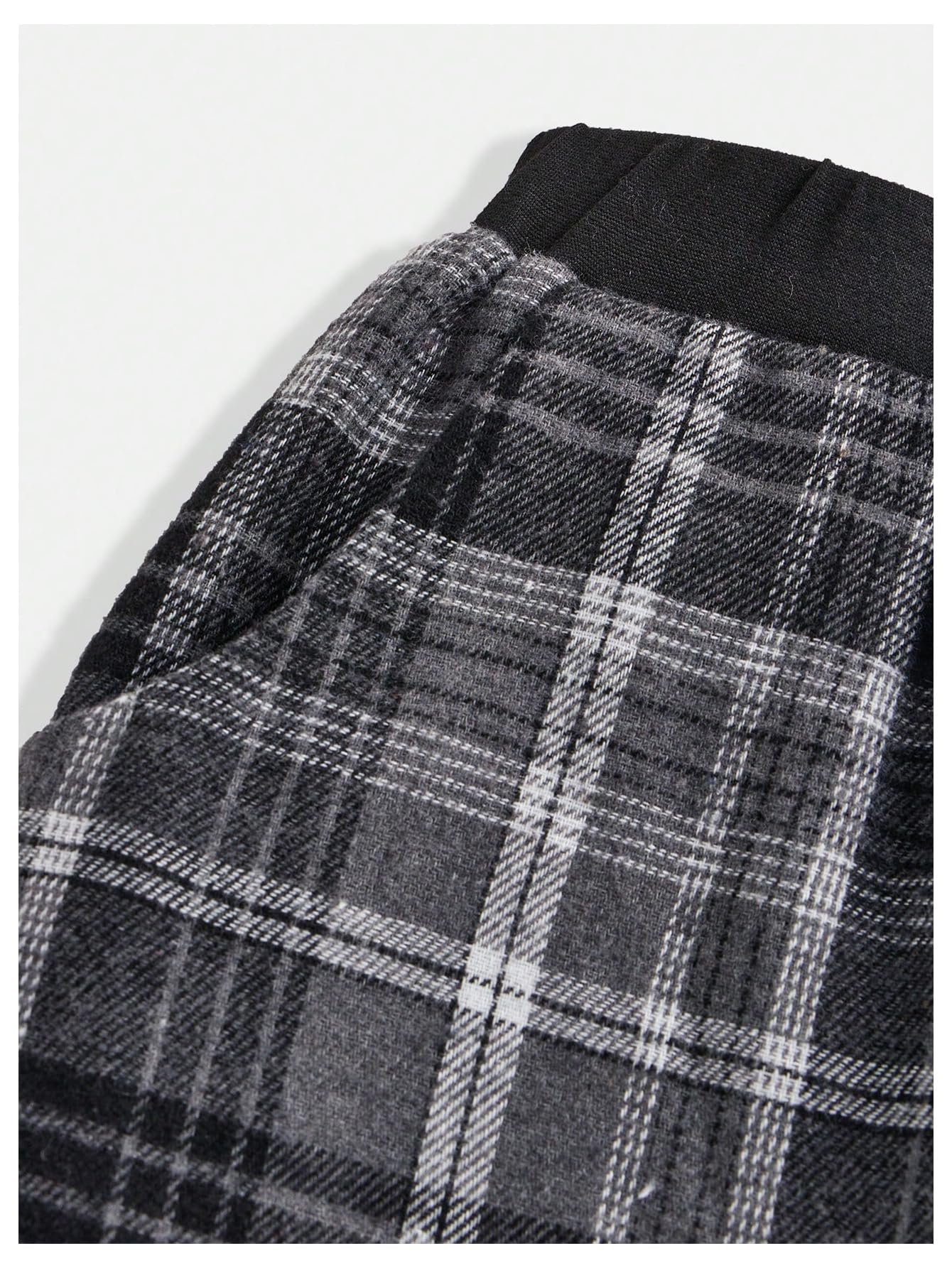 WDIRARA Girl's Plaid Elastic Waist Pants Wide Leg Long Baggy Pants with Pockets Dark Grey 9Y